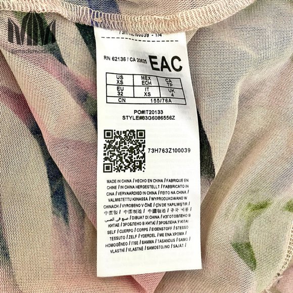 Marciano l Pink Blue Green Tropical Monstera Leaf Print Mesh Long Sleeve Top - Picture 6 of 6